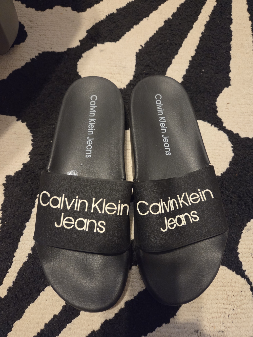 Calvin Klein Black Slide Sandals with White Logo